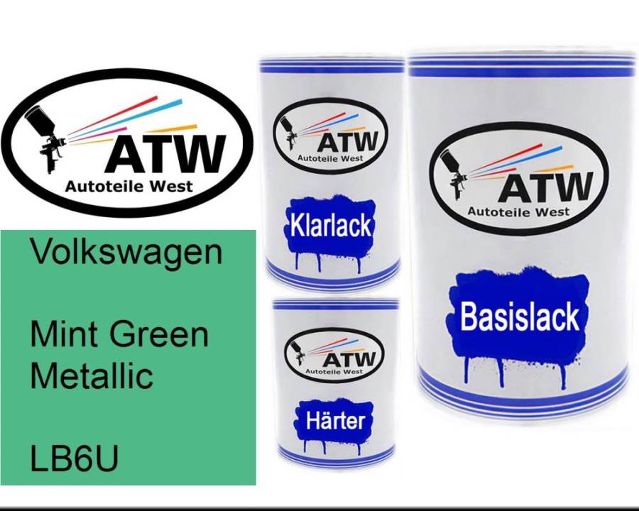 Volkswagen, Mint Green Metallic, LB6U: 500ml Lackdose + 500ml Klarlack + 250ml Härter - Set, von ATW Autoteile West.